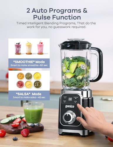 Ganiza 12-Piece Smoothie Blender Set, 43Oz Jar & Portable Cups, Auto-Speed Control