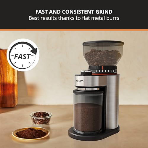 KRUPS One Touch Burr Coffee Grinder, 18 Settings, 2-20 Cups