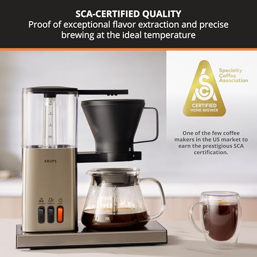 KRUPS Essential Brewer 8 Cup SCA-Certified Drip Coffee Maker, Blooming Tech, Stainless Steel Design Silver
